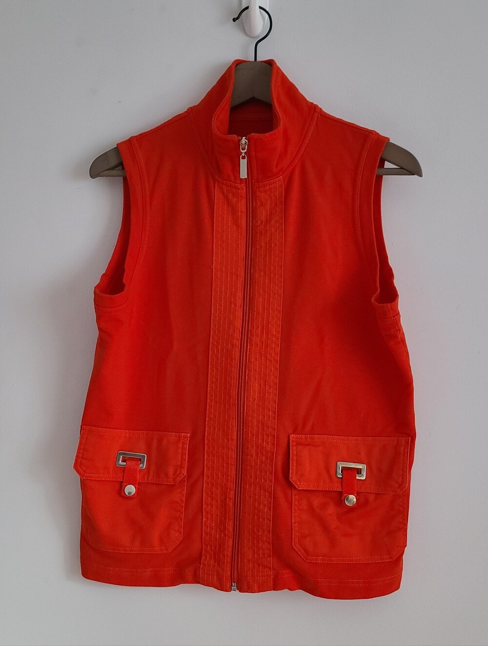 Bright Orange Sleeveless Zip Front Vest Size S